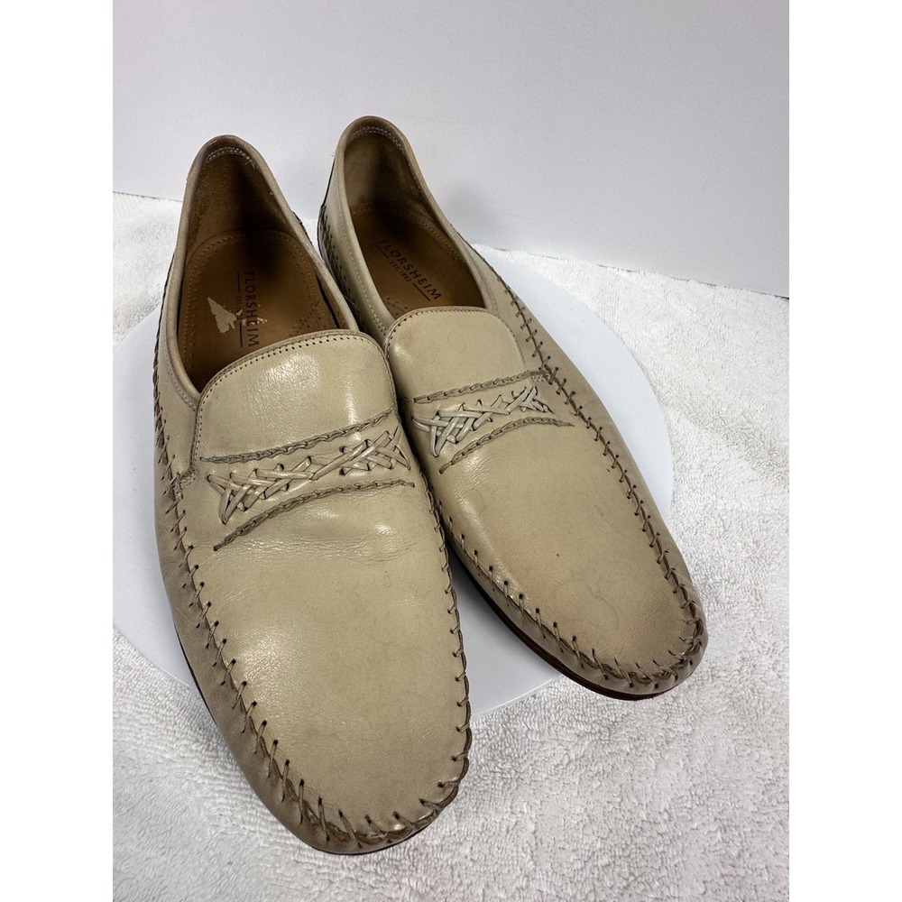 FLORSHEIM MEN'S TAN WOVEN BRAIDED LEATHER LOAFERS SIZE 10.5D Vintage